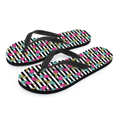 Black Striped Ice Cream Pattern Print Flip Flops