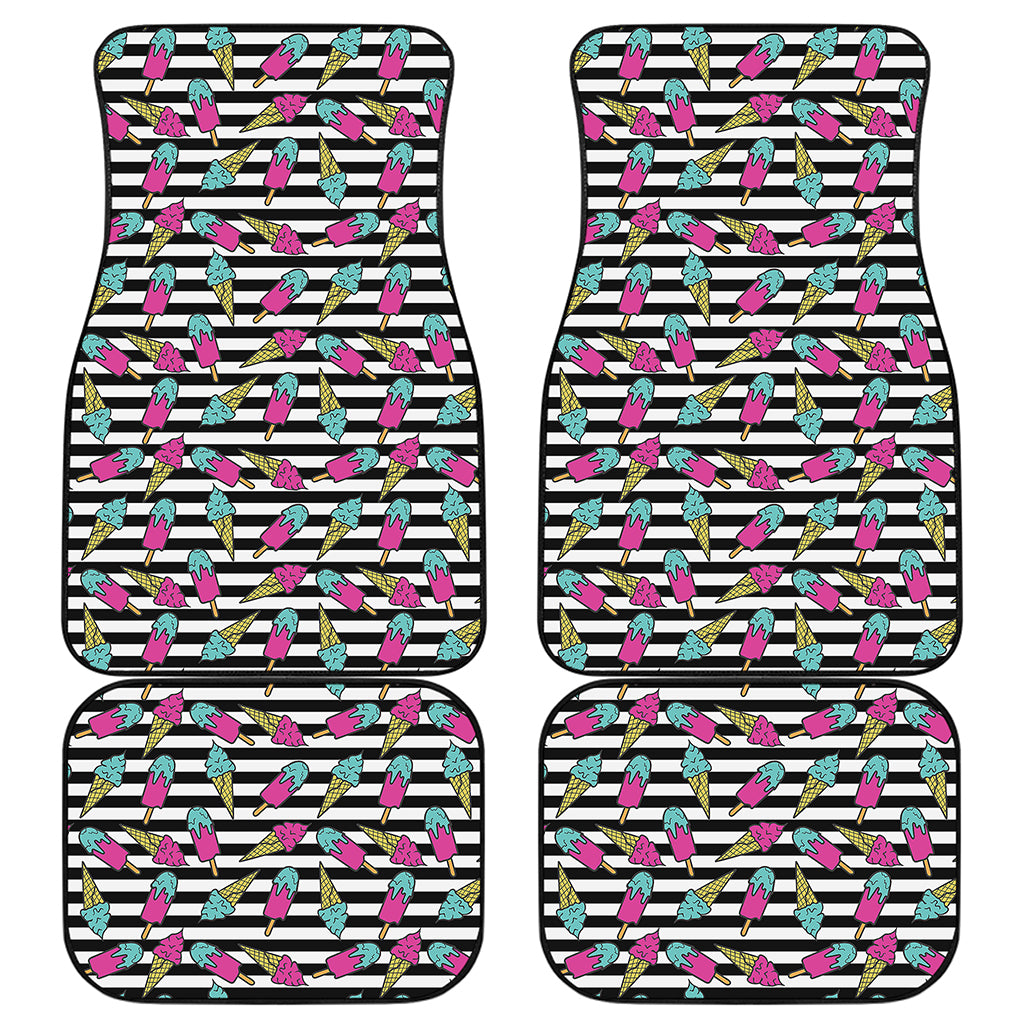 Black Striped Ice Cream Pattern Print Front and Back Car Floor Mats