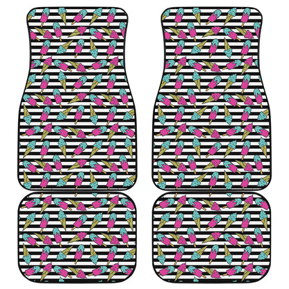 Black Striped Ice Cream Pattern Print Front and Back Car Floor Mats