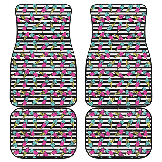 Black Striped Ice Cream Pattern Print Front and Back Car Floor Mats