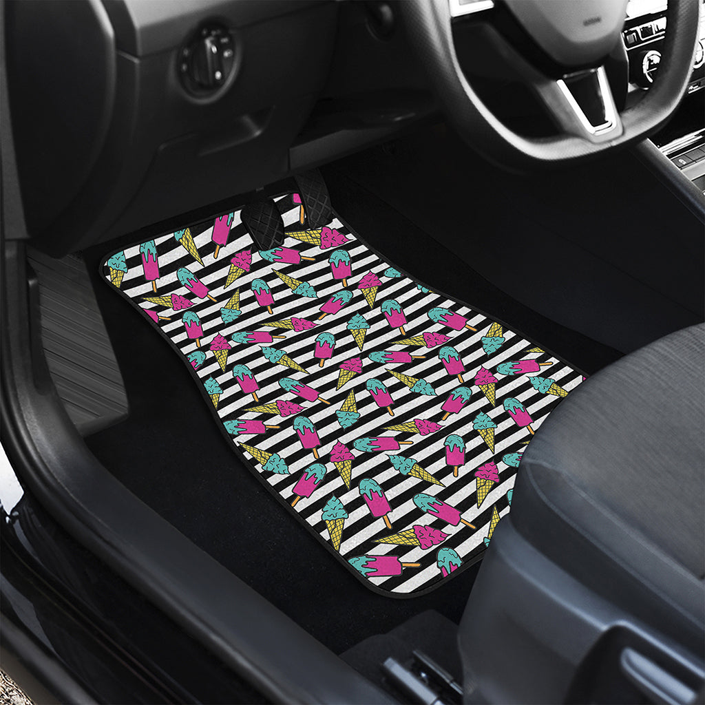 Black Striped Ice Cream Pattern Print Front and Back Car Floor Mats