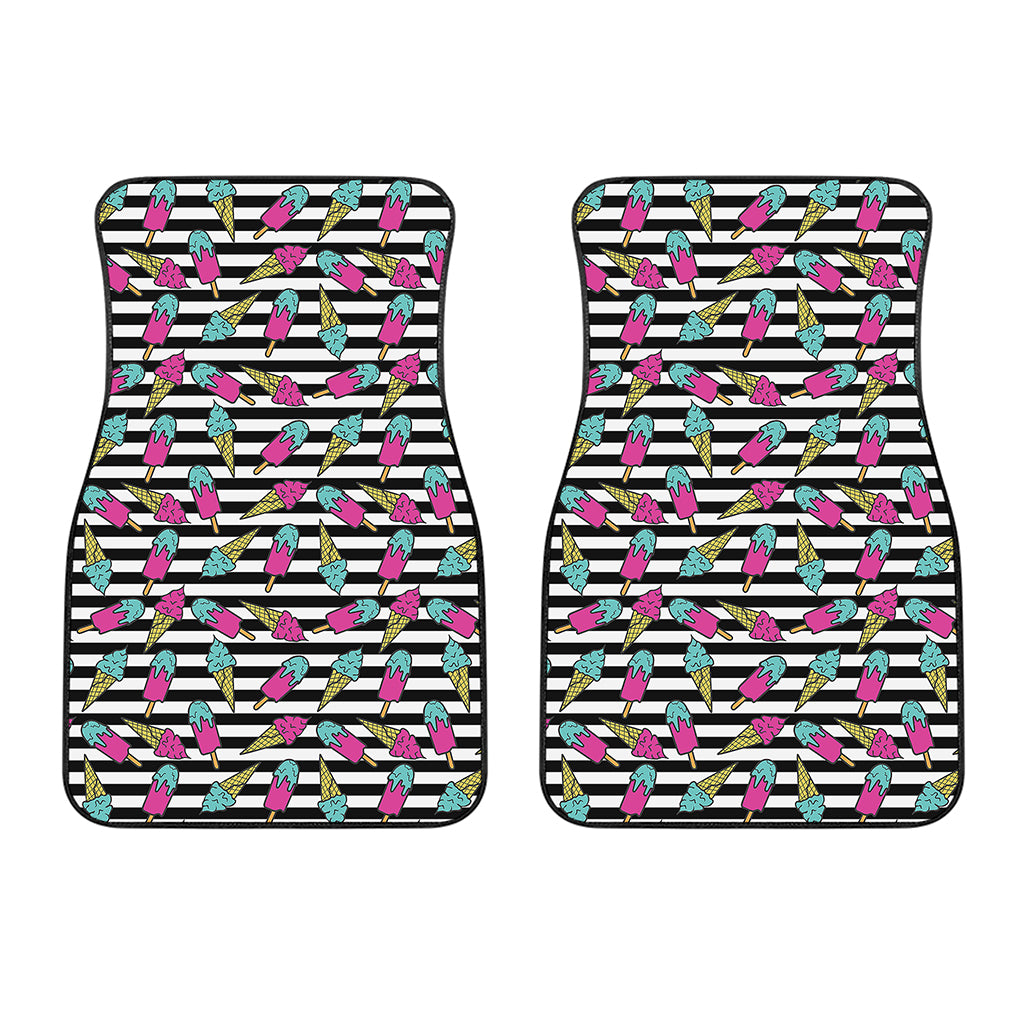 Black Striped Ice Cream Pattern Print Front Car Floor Mats