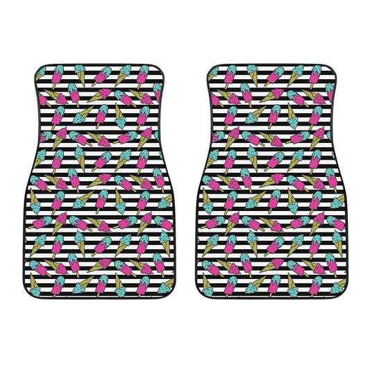 Black Striped Ice Cream Pattern Print Front Car Floor Mats