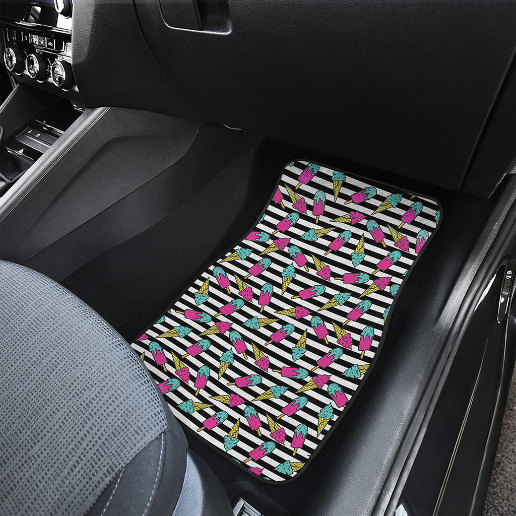 Black Striped Ice Cream Pattern Print Front Car Floor Mats