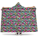 Black Striped Ice Cream Pattern Print Hooded Blanket