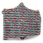 Black Striped Ice Cream Pattern Print Hooded Blanket