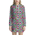 Black Striped Ice Cream Pattern Print Pullover Hoodie Dress