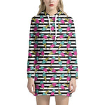Black Striped Ice Cream Pattern Print Hoodie Dress