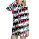 Black Striped Ice Cream Pattern Print Hoodie Dress