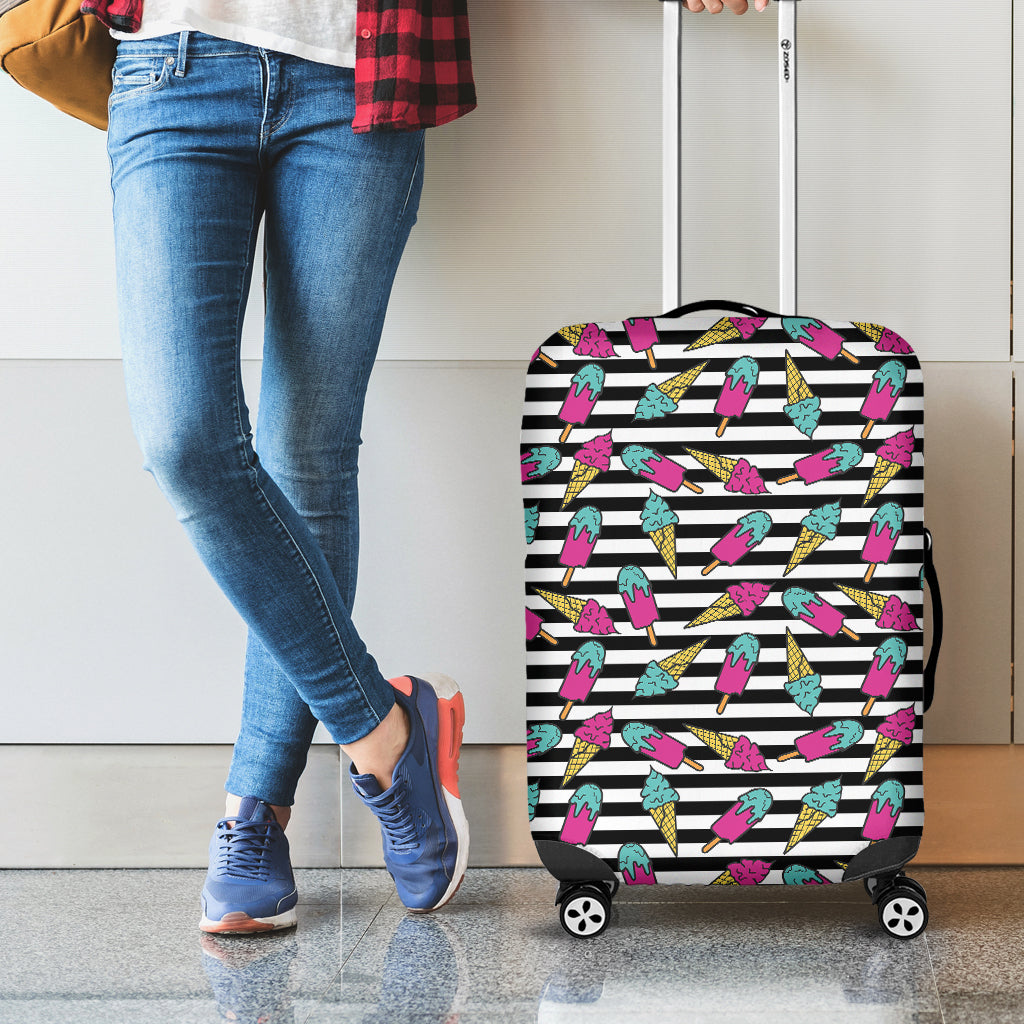 Black Striped Ice Cream Pattern Print Luggage Cover