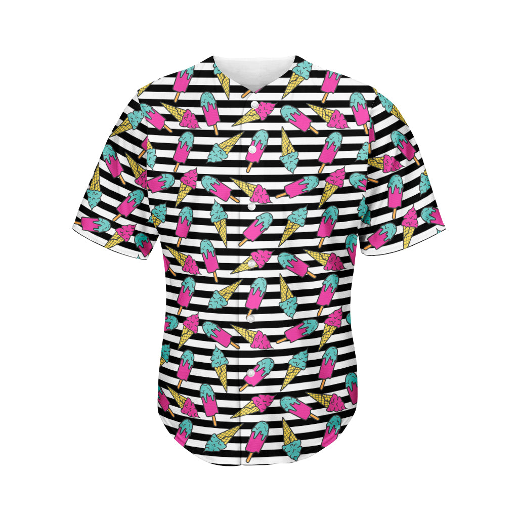 Black Striped Ice Cream Pattern Print Men's Baseball Jersey