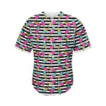 Black Striped Ice Cream Pattern Print Men's Baseball Jersey