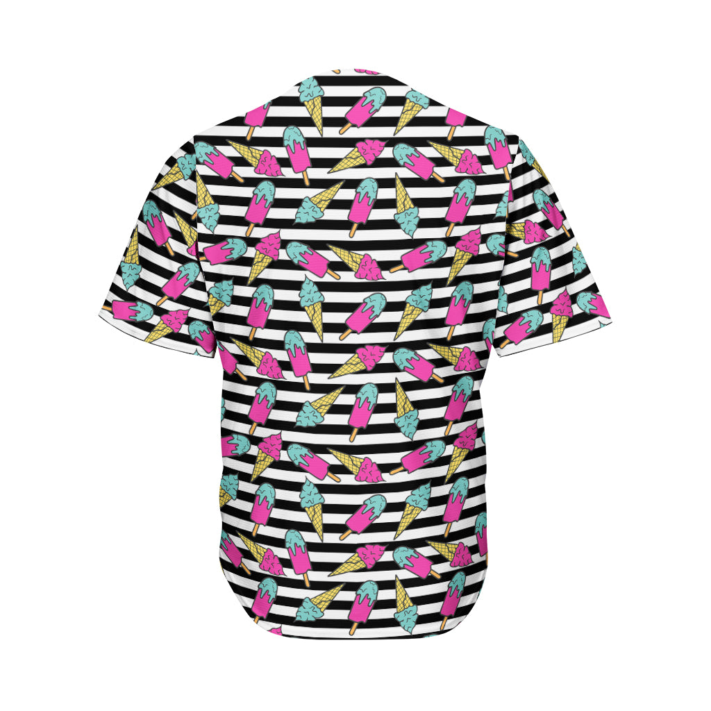 Black Striped Ice Cream Pattern Print Men's Baseball Jersey