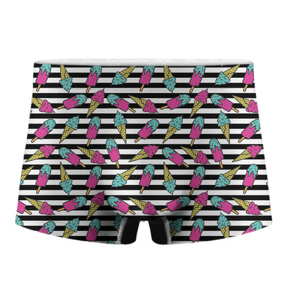 Black Striped Ice Cream Pattern Print Men's Boxer Briefs
