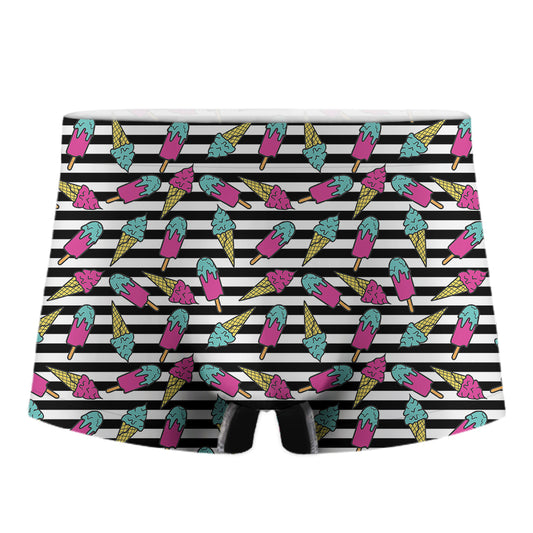 Black Striped Ice Cream Pattern Print Men's Boxer Briefs