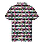 Black Striped Ice Cream Pattern Print Men's Short Sleeve Shirt
