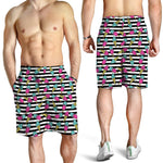 Black Striped Ice Cream Pattern Print Men's Shorts