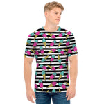 Black Striped Ice Cream Pattern Print Men's T-Shirt