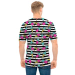 Black Striped Ice Cream Pattern Print Men's T-Shirt