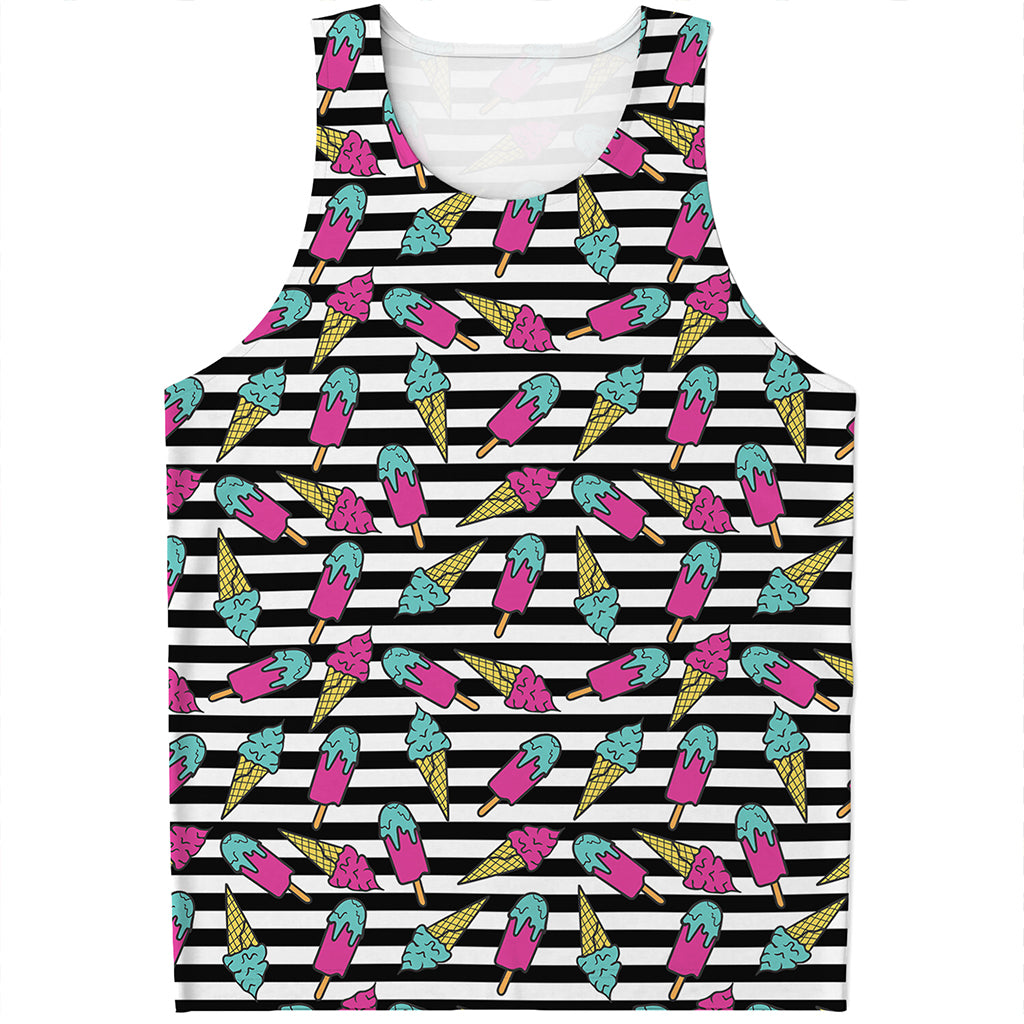 Black Striped Ice Cream Pattern Print Men's Tank Top