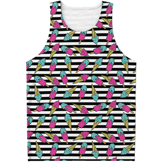 Black Striped Ice Cream Pattern Print Men's Tank Top