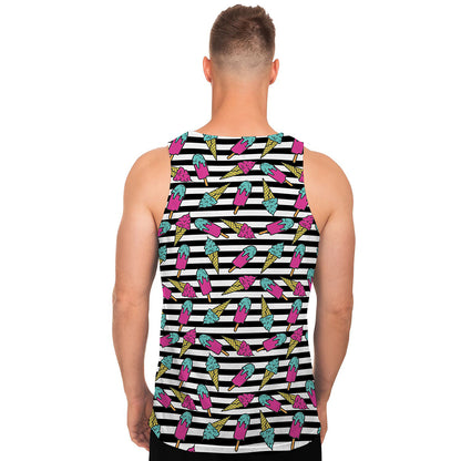 Black Striped Ice Cream Pattern Print Men's Tank Top