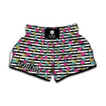 Black Striped Ice Cream Pattern Print Muay Thai Boxing Shorts