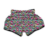 Black Striped Ice Cream Pattern Print Muay Thai Boxing Shorts