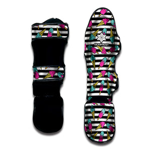 Black Striped Ice Cream Pattern Print Muay Thai Shin Guard