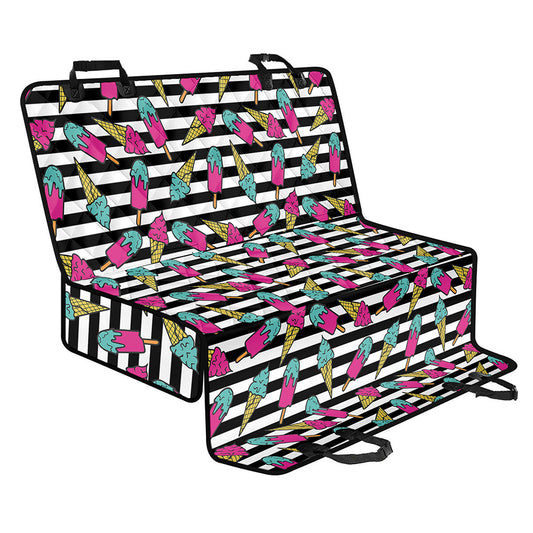 Black Striped Ice Cream Pattern Print Pet Car Back Seat Cover