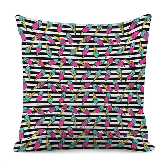 Black Striped Ice Cream Pattern Print Pillow Cover
