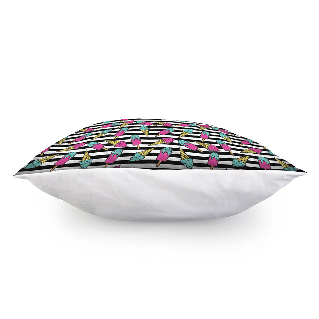Black Striped Ice Cream Pattern Print Pillow Cover
