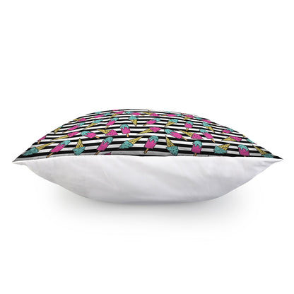 Black Striped Ice Cream Pattern Print Pillow Cover