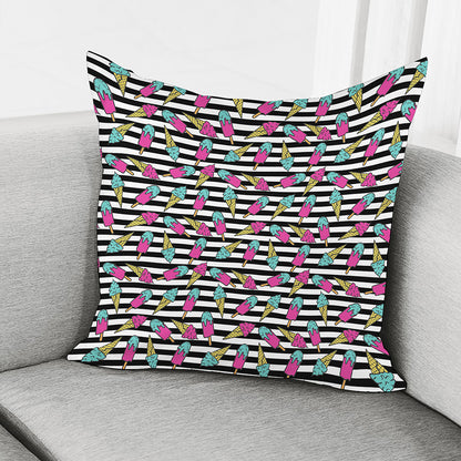 Black Striped Ice Cream Pattern Print Pillow Cover