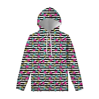 Black Striped Ice Cream Pattern Print Pullover Hoodie
