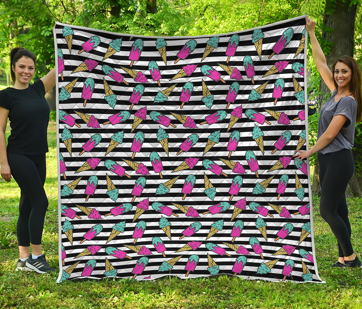 Black Striped Ice Cream Pattern Print Quilt