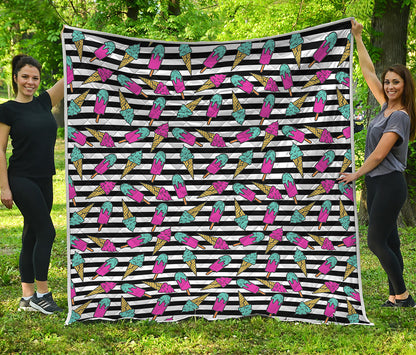 Black Striped Ice Cream Pattern Print Quilt