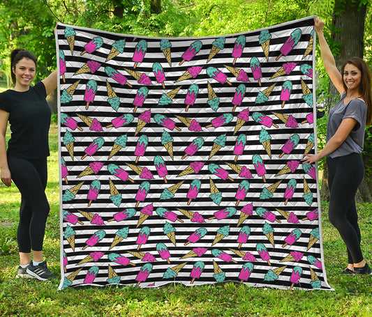 Black Striped Ice Cream Pattern Print Quilt