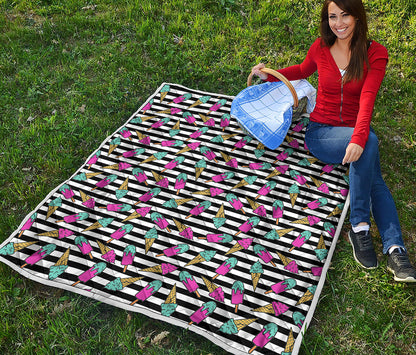 Black Striped Ice Cream Pattern Print Quilt