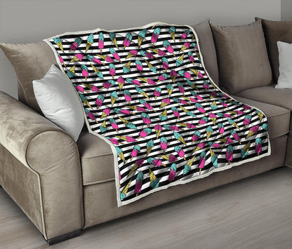 Black Striped Ice Cream Pattern Print Quilt