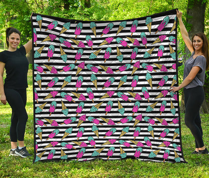 Black Striped Ice Cream Pattern Print Quilt