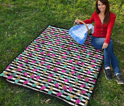 Black Striped Ice Cream Pattern Print Quilt