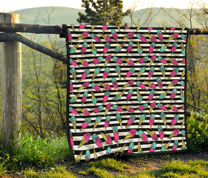 Black Striped Ice Cream Pattern Print Quilt