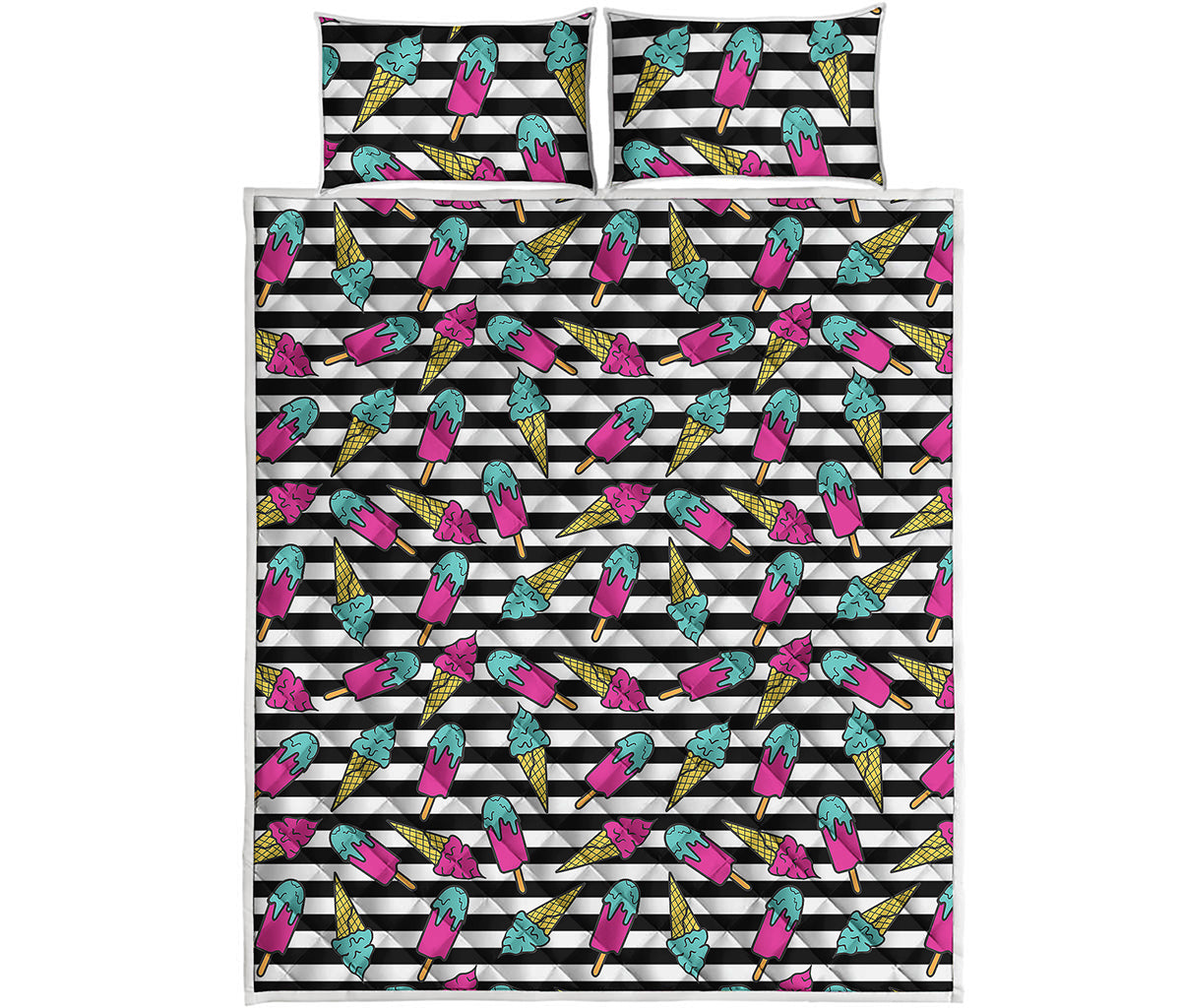 Black Striped Ice Cream Pattern Print Quilt Bed Set