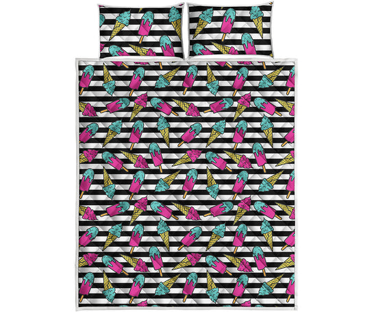 Black Striped Ice Cream Pattern Print Quilt Bed Set