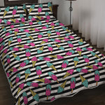 Black Striped Ice Cream Pattern Print Quilt Bed Set