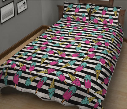 Black Striped Ice Cream Pattern Print Quilt Bed Set