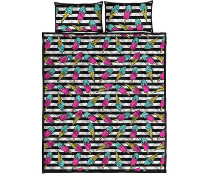 Black Striped Ice Cream Pattern Print Quilt Bed Set