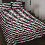 Black Striped Ice Cream Pattern Print Quilt Bed Set