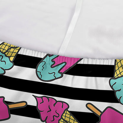 Black Striped Ice Cream Pattern Print Sofa Cover